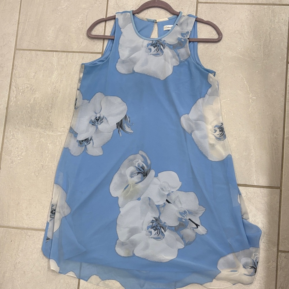 Calvin Klein Light Blue and White Dress